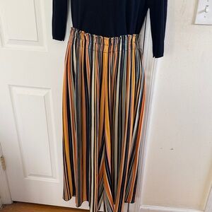 Multi-Striped Midi Skirt - Black/Orange/Yellow